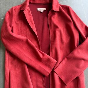 Philosophy Faux Suede Red Mid-length
Duster Coat Women with Collar